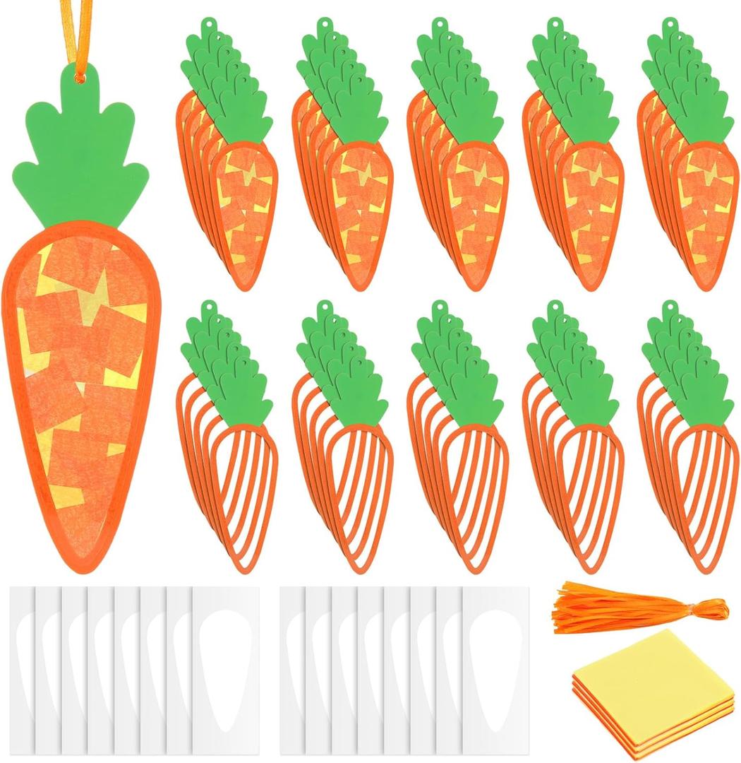 Chiisong 24 Sets Easter Carrot Craft Kits DIY Easter Carrot Tissue Paper Craft Kits Make Your Own Religious Sunday School Hanging Ornaments for Project Party Decoration