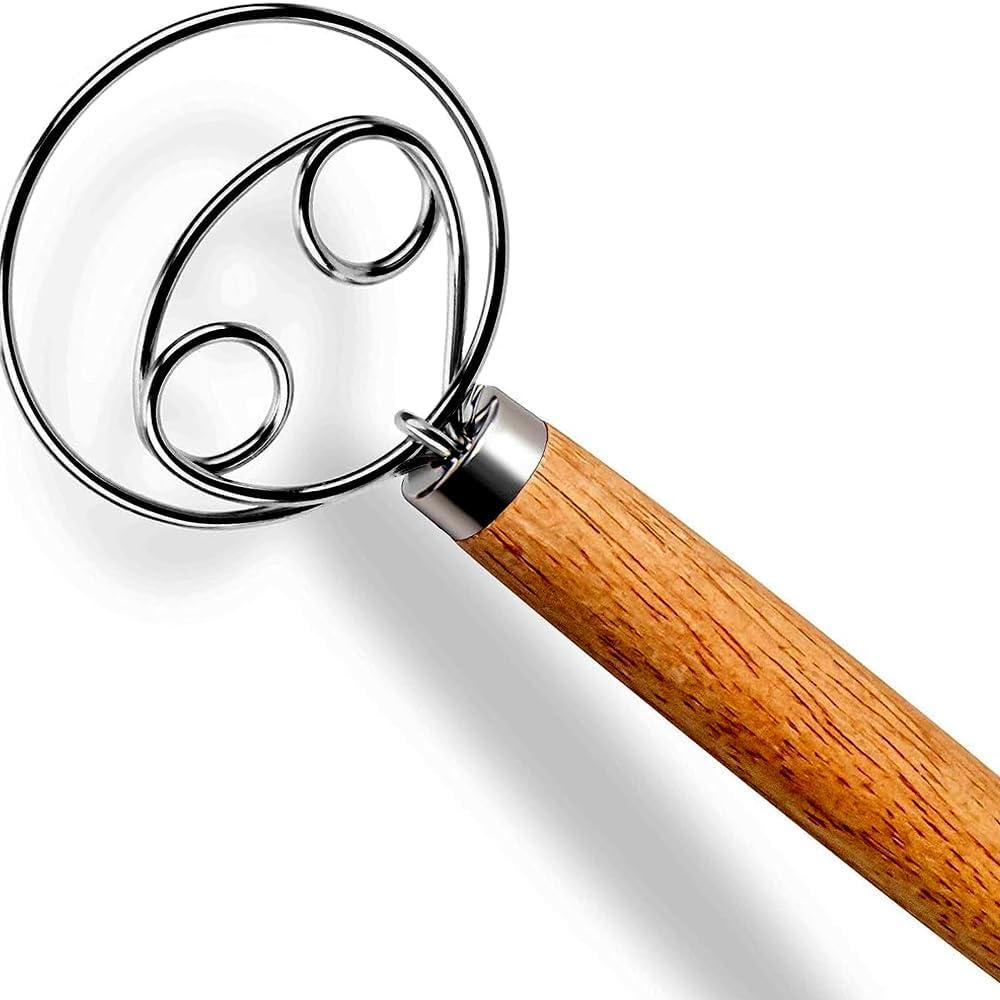 3 x Danish Dough Whisk for Bread Baking - Stainless Steel Sourdough Whisk with Ergonomic Wooden Handle - Ideal for Mixing Sourdough, Pizza, Pastry Dough & Batter