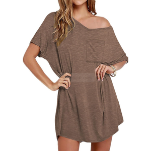 Ekouaer Womens Tshirt Nightgown Cotton V Neck Sleepshirts Comfy Casual Nightshirt for Women, Brown, Size S