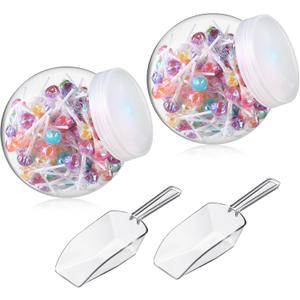 Umigy 2 Sets Plastic Candy Jars with Lids and Candy Scoops 84.5 oz Clear Candy Containers Candy Buffet Containers Set Plastic Cookie Jars for Kitchen Counter Decorative Party Table Buffet Display, 7.87 x 2.36 x 1.38 inches