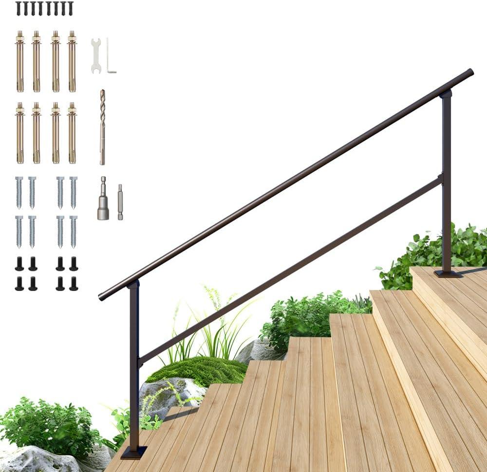 DIYHD 8 Step Handrail, Black Iron Stair Railing, Outdoor Indoor, 1 Pack,  8 Steps