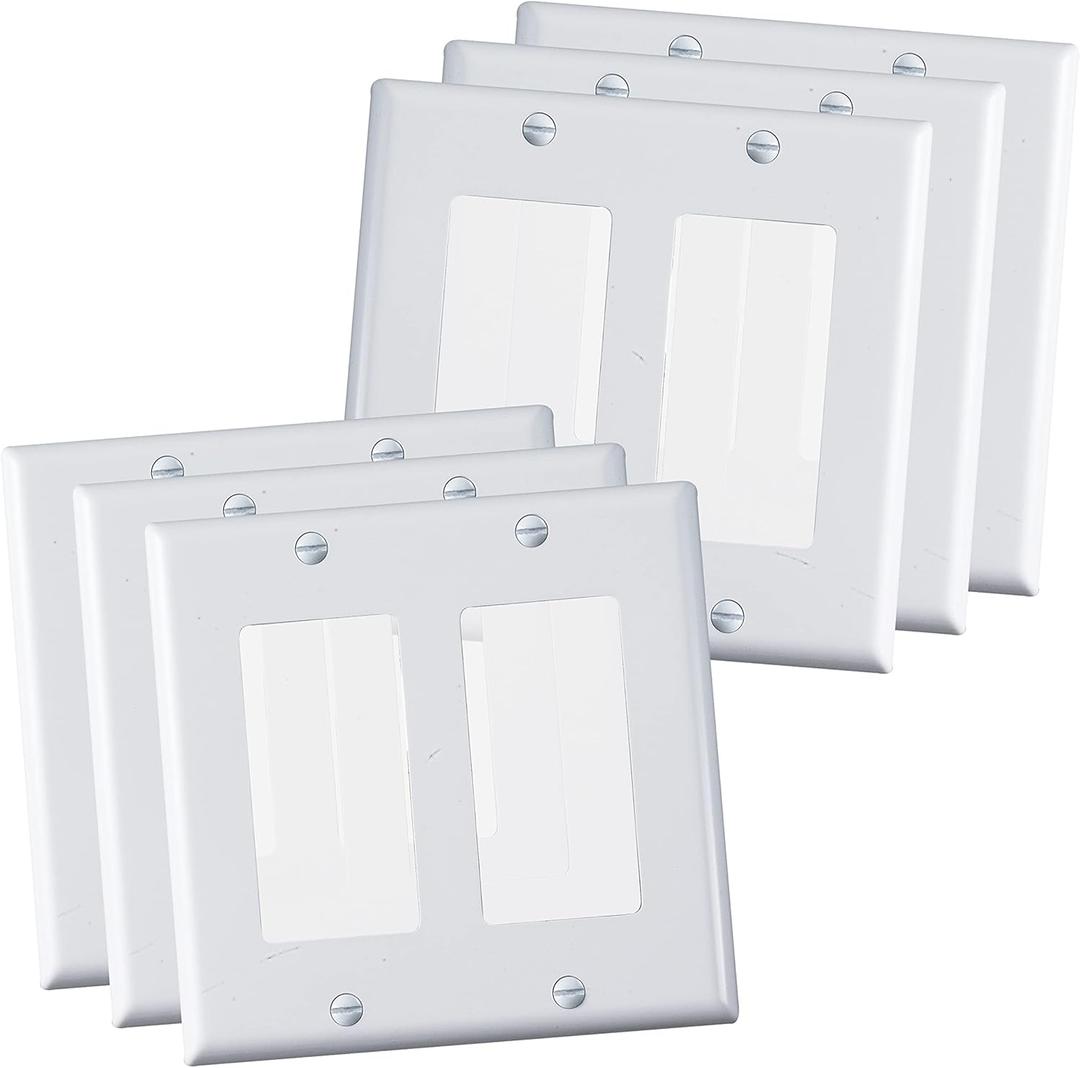 Faith White 2-Gang Two-Device Wall Plate (6-pack) | Double Light Switch Cover Plate or Outlet Cover Wall Plate | 2-Gang Wall Plate for Rocker Switches or GFCI Outlets | Unbreakable Thermoplastic