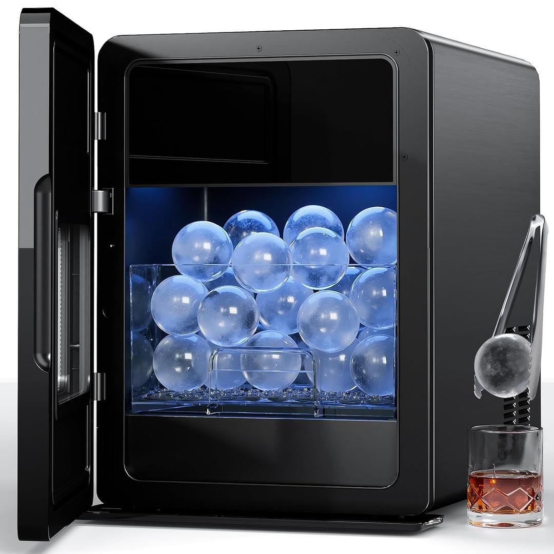 Rellytech 2 Ice Ball Maker 4 pcs Round Cubes in 35 Mins, 144pcs/Day, Clear Sphere Ice Maker Machine for Whiskey, Cocktails, Self-Cleaning, Auto Water Supply, for Home Parties Office