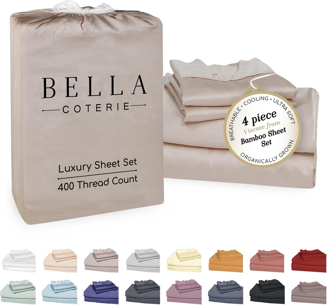 Bella Coterie 4 Piece Luxury Bamboo Viscose Cal King Sheet Set | Organically Grown | Cooling | Ultra Soft & Breathable