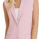 Women's 2 Piece Outfits Sleeveless Suit Vest and Shorts Sets Notch Lapel Two Button Business Casual Blazer Sets (Medium, Pink)
