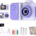 Kids Camera Instant Print, Christmas Birthday Gifts Toys for Girls Boys Age 4 5 6 7 8 9 10 11 12 Years Old,1080P HD Dual-Lens Selfie Digital Camera with 5 Rolls Print Paper Stickers Pens & 32G Card (purple)