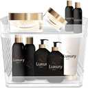 Skywin TidyFriend Stackable Plastic Storage Bins Open Front, 2-Tier Acrylic Pantry Organizer Bins With Linear Design for Kitchen, Toy Organizers and Bathroom Essentials (Clear)