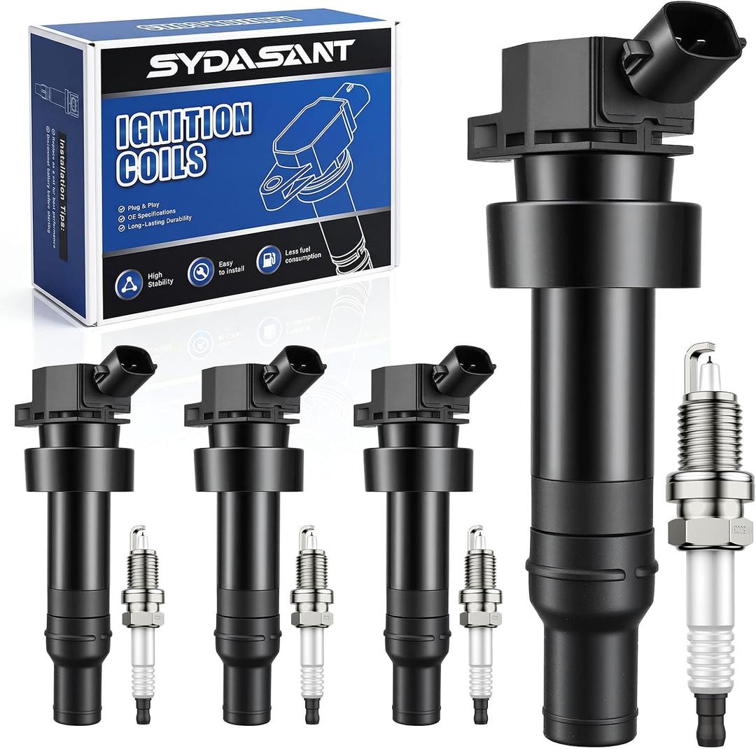 Ignition Coil Pack UF652 and Iridium Spark Plugs 93815 1.6L Compatible with L4 2012-2019 Kia Soul Rio Hyundai Accent 2012-2017 Hyundai Veloster Naturally Aspirated, Replaces for UF652 C1803