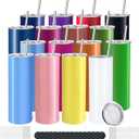 YOUKE OLA 16 Pack Skinny Tumblers 20oz Bulk Straight Stainless Steel Double Wall Vacuum Insulated Tumbler with Lid and Straw & Silicone Base for Travel, DIY, 16 Colors