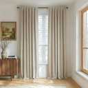 NICETOWN 100% Blackout Linen Curtains 90" Long for Bedroom, Thermal Insulated Living Room Curtains with Liner, Farmhouse Style Linen Blend Window Draperies for Dining Room (2 Panels, 52" W, Natural)