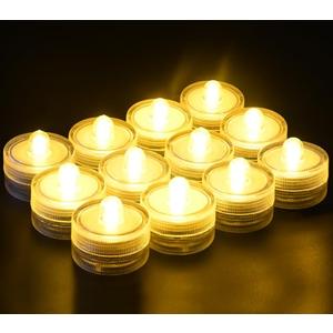 KOABY 10 Pack Warm Yellow Light Submersible LED Lights, Waterproof Flameless Submersible Lights for Decor
