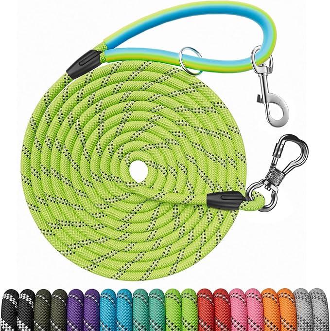 NTR Extra Long Dog Leash, 50FT Puppy Rope Lead, with 2 Swivel Hooks, Reflective Threads and Comfortable Padded Handle, Leash for Walking, Hunting, Camping, Backyard for Small Medium and Large Dogs (50ft*1/3")