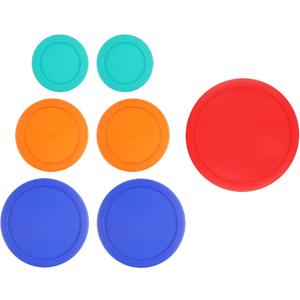 Replacement Lids for Pyrex Glass Food Storage Containers Round Plastic (2) 7202-PC 1 Cup Green (2) 7200-PC 2 Cup Orange (2) 7201-PC 4 Cup Blue (1) 7402-PC 6/7 Cup Red