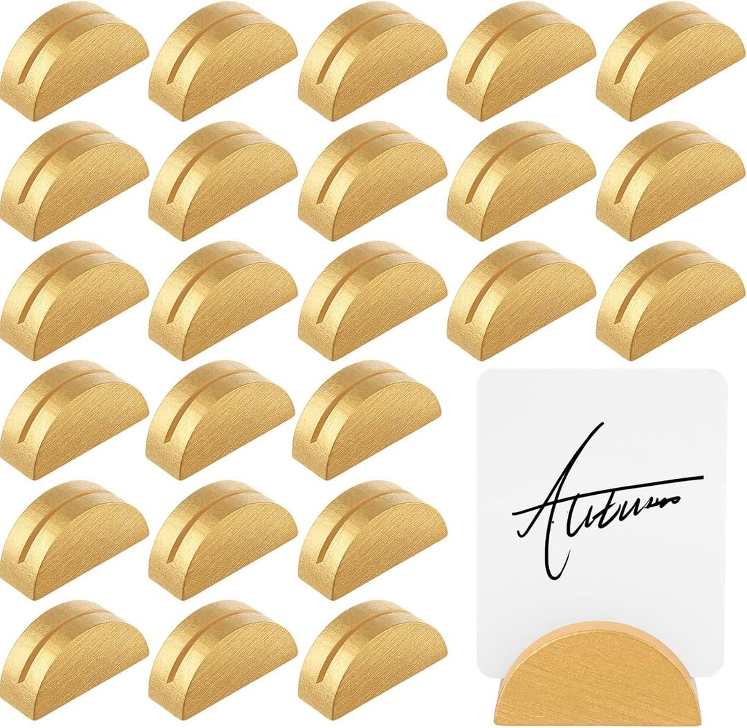 24 Pcs Gold Table Number Holders Place Card Wooden Indoor Lightweight Wedding Table Name Holder Semicircular Design Stands Office Tag Photo Menu Clips Banquet Birthday Party Restaurant