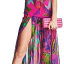 Women Tube Top Dress Tiger Stripe Mesh Patchwork Maxi Dress Strapless Sexy High Slit Long Dresses Beach Vacation (Large, Purple)