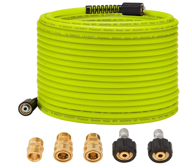 M MINGLE Pressure Washer Hose 50 FT x 1/4"  Replacement Power Wash Hose with Quick Connect Kits  High Pressure Hose with M22 14mm Fittings  3600PSI