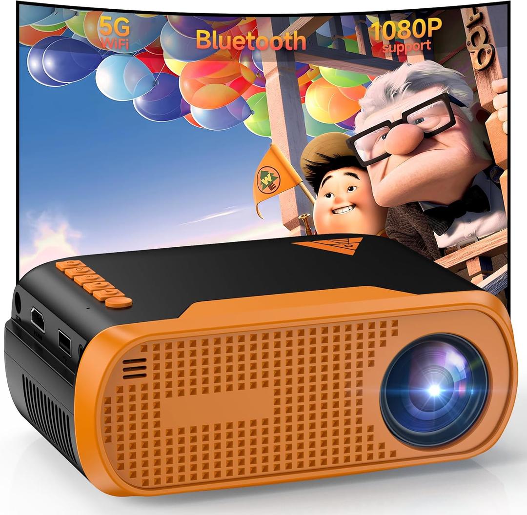 Mini Projector with WiFi and Bluetooth, Vamvo Native 1080P Portable Outdoor Movie Projector, 4K Support Video Projector for Phones/TV Stick/PS5/Laptop/HDMI/USB (Yellow)