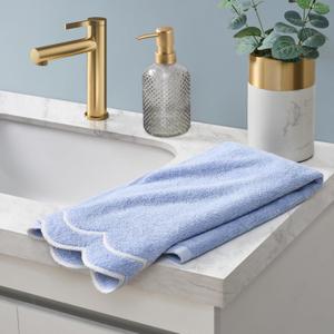 Peri Home 100% Cotton Hand Towel for Bathroom, Embroidered, Soft & Absorbent, 500 GSM, 1 Piece, 16" x 27", Blue with White Scallop