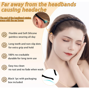 Silicone Headbands for Women Non Slip Comb Headband with Teeth Non-Crackable Hair bands for Women's Hair Fashion Accessories (Black 1PC)