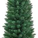 5FT Pencil Christmas Tree, Slim Skinny Hinged Pine Tree with PVC Material, 220 Branch Tips, Solid Metal Legs, Unlit Artificial Xmas Tree for Home, Holiday, Hotels, Outdoor Decoration, Green