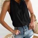 Milumia Women Sleeveless Button Down Blouses Geo Print Collared Tank Tops Work Blouses (Black, XXL)
