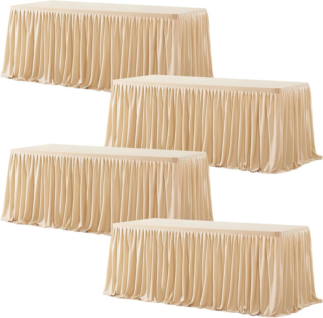 Wish Care 4 Pack Champagne Rectangle Table Clothes for 8 Foot Tables, Polyester Fitted Tablecloths 8ft Stretch Table Cover for Wedding, Birthday, Parties, Trade Show, Craft Show, 96" x 30"
