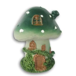 Craft Supply Fairy Garden Green Cap Mushroom House Figurine -Whimsical Poly-Resin Accent Piece - 3.25 x 4.75 Inches