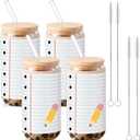 Baderke 4 Set Back to School Gifts Cups for Teacher 16 oz Drinking Tumbler Glass with Lids and Straws First Day of School Coffee Cups Bulk Thank You Gifts for Women (Notebook Line and Pencil)