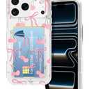 Petocase for iPhone 17 Pro Wallet Case Card Holder Slot Ultra Slim Fit Flexible TPU Gel Rubber Soft Skin Silicone Protective Phone Case Cover for Apple iPhone 17 Pro 6.3 inch Pink Bow