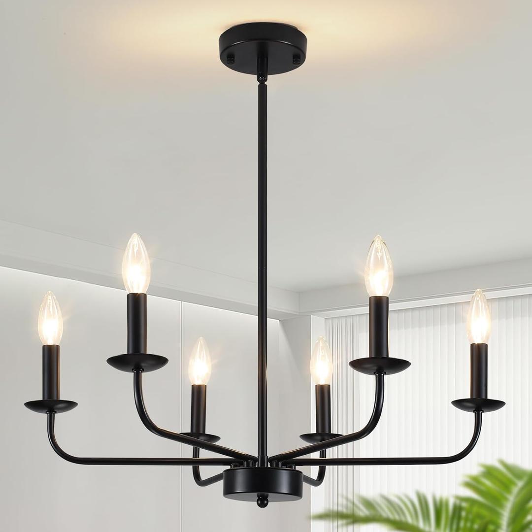 Chandeliers Ceiling Lights, 6-Light Modern Black Farmhouse Chandelier for Dining Room Light Fixtures Industrial Chandelier Pendant Light for Living Room Bedroom Kitchen Island