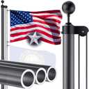 25 FT 12 Gauge Heavy Duty Flag Pole - Extra Thick Aluminum Flagpole kit with 5x3 Nylon Embroidered Flag,for Outside Yard,Outdoor,Commercial or Residential-Ground - 110MPHWind TestedGrey