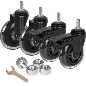 8T8 3 Inch Rubber Caster Wheels Heavy Duty with 2 Brakes, 3/8"-16 x 1" Threaded Stem Casters Set of 4 (Screw Diameter 3/8", Length 1"), Quiet and Smooth Rolling Castors for Furniture Hardwood Floors