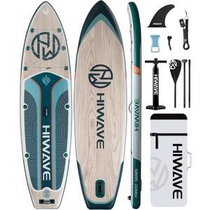 Hiwave Inflatable Paddle Board 11 '* 34 "* 6" Extra Wide Sup Board, 420lb Capacity Paddle Board for Adults, Suitable for Sea and Lakes, 2+1Family Board