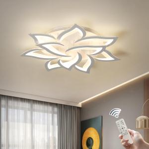 Garwarm Dimmable LED Ceiling Light, 72W Modern Acrylic Flush Mount Ceiling Lamp with Remote Control Metal Flower Shape Chandelier Lighting Fixture for Living Room Bedroom Kitchen, Dia:33.4in/10-Petals/Dimmable/72W