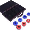 Hathaway Pro-Series Shuffleboard Puck Set – Set of 8 Regulation 2.312-in Pucks with Dimpled Tops, Beveled Edges & Wooden Storage Case – Red/Blue