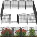 31in(H) x 17.3ft(L) No Dig Decorative Garden Fence with Gate, 8 Panels Rustproof Animal Barrier Metal Dog Fence Outdoor for Yard, Patio, Temporary Garden Fencing with Ground Stakes