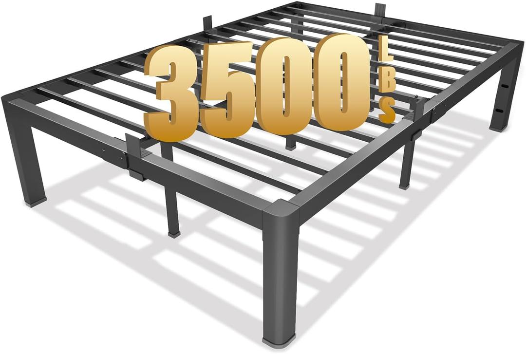 Yookare Queen Platform Bed Frame,14" Heavy Duty Metal Mattress Foundation, Rounded Safety Corners & Recessed Legs,Mattress Retainers,Easy Assembly,Noise Free Steel Slat Support,No Box Spring Needed
