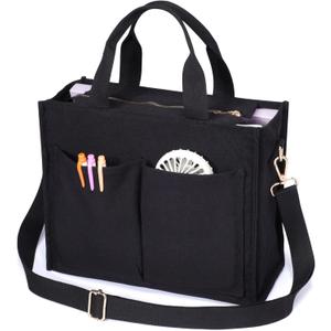 F-color Tote Bag for Women Work - Everyday Bag with Pockets and Zipper Crossbody Nursing Bag for Work Travel Nurse Gift (01_medium_black)