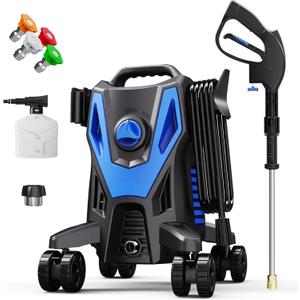 Electric Pressure Washer with Anti-Tipping, 35FT Power Cord, Cleaning Machine with Foam Cannon for Cars Fences Driveways Patios Home Cleaning Blue