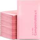 6x10 100% Biodegradable Bubble Mailers,25 Count Pink #0 Compostable Padded Packaging Wrap Envelopes Pouches Eco Friendly Self Seal Bags