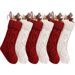 Fesciory Christmas Stockings, 6 Pack 18" Large Knit Stocking & Decor for Family Holiday Xmas Party Gift, Burgundy&Ivory