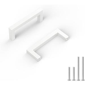 goldenwarm 25 Pack 3 in Cabinet Pulls White Drawer Pulls White Cabinet Handles Square Bar Handles Kitchen Drawer Hardware Stainless Steel Dresser Hardware for Cupboard Bathroom (3in Hole Centers)