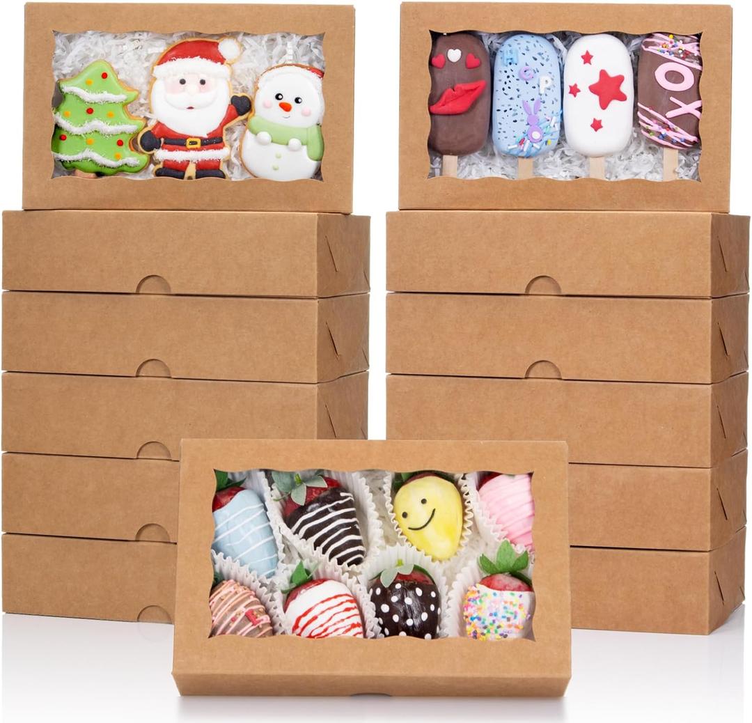 50PCS 8x5x2 Inch Bakery Boxes with Window for Chocolate Covered Strawberries, Cookies, Cakesickle, Brownies, Donut & More