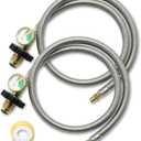 36 Inch RV Propane Pigtail Hoses with Gauge, Stainless Steel Braided Camper Tank Hose, Rv lp Gas Hoses Connector for Standard Two-Stage Regulator, 1/4" inverted male flare/POL Fitting, 2 Pack