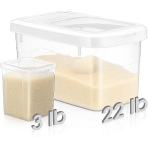 LemonRoad 18-22lb Rice Storage Container and 3lb Storage Bin Set, Flour Dispenser with Airtight Lids, Pet Dog Cat Food Container, Silicon Ring & Moisture Proof, Kitchen Organizer for Cereal Grain