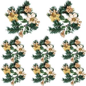 Yilloog 8 Sets Christmas Candle Rings Wreaths Berry Pinecone Yellow Poinsettia Wreaths Rings Xmas Mini Candle Holders for Christmas Centerpiece Wedding (Trendy)