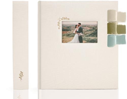 Premium Scrapbook Album with Window and Writing Space – 100 Pages holds 500 Photos of Different Sizes – Wedding, Baby, Travel & Family Memories – 13" x 11.6" - Oat