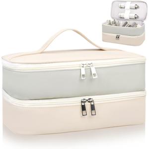 Travel Carrying Case for Shark Flex Style, Double Layer Storage Case for Shark SpeedStyle Hair Dryer Attachments, Waterproof PU Leather Organizer Bag for Shark Airwrap Styler (Gray&White)