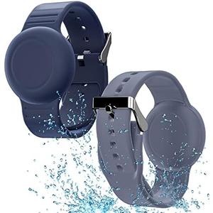 Waterproof Bracelet Compatible with Airtag for Kids(2 Pack), Soft Silicone Hidden Wristband, Lightweight GPS Tracker Compatible with Apple Air Tag Watch Band for Child (Grey Blue & Navy Blue)