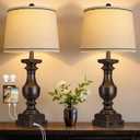 28'' Farmhouse Bedside Lamps Set of 2, Black Gold Table Lamps for Nightstand, Desk Lamps with Linen Shades, Table Lamps with USB A+C Port, Nightstand Lamps for Bedroom, Rocker Switch, Bulb Included